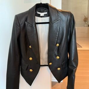 Veronica Beard Black Leather Blazer with Gold Buttons